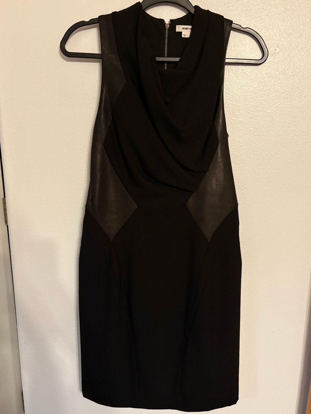 Helmut Lang Black Sleeveless Faux-Leather Panel Mini Dress